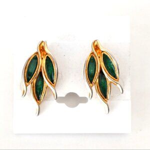 Vintage Earrings Clip On Dolce Gabbana Green Enamel Paint Gold Toned Designer